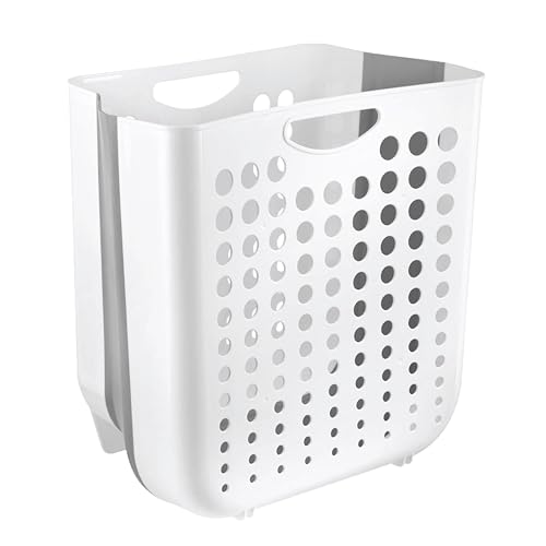 HOMESHOPA Collapsible Slim Laundry Basket, 18 Litre Space Saving Wall Hanging Storage Basket with Handle, Plastic Folding Laundry Hamper Bucket, Portable Dirty Clothes Organiser Wastebasket