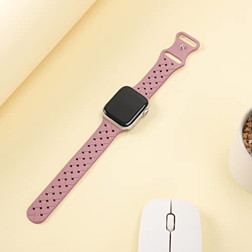 Image of Silicone Braided Weave Bands Compatible with Apple Watch 38mm 40mm 41mm 42mm 44mm 46mm 45mm 49mm, Replacement Sport Breathable Strap for iWatch Series 11 /10 /9 /8 /7 /6 /5 /4 /3 /2 /1 Ultra SE, Yoga Pink