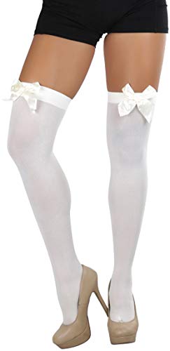 Image of ToBeInStyle Women's Opaque Long Thigh High Stockings w /Decorative Front Satin Bow