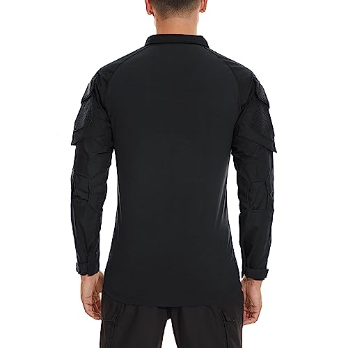 Tacvasen FEDLT-14-BLACK-XXL Mens Tactical Army Shirt Quarter Zip Long Sleeve Black Tactical Uniform Army Combat Shirt Quick Dry Soft L thumb #3