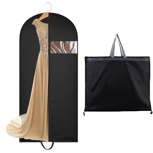Dress Bags Covers long Hanging Garment Bags Waterproof Dustproof Clothes Covers for Gowns Wedding Dress Trench Coats Suits (60cm*140cm) - Black