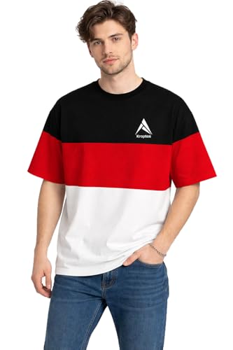 Image of Stylish Men Color Block Oversized Half Sleeve Round Neck T-Shirt