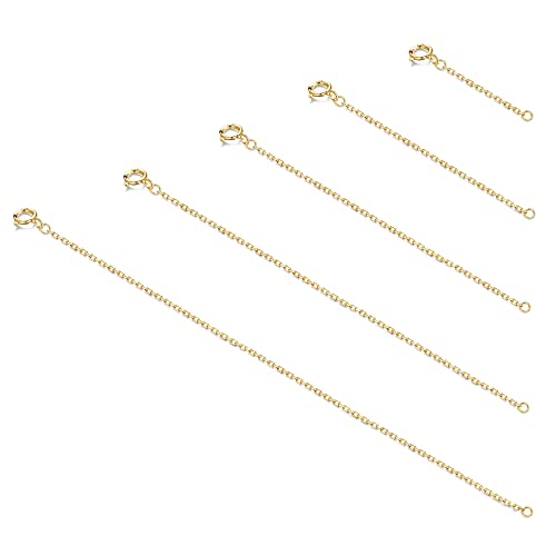 ADRAMATA 5 Pcs Argent Sterling 925 Rallonges de Collier Rallonge de Chaînes Collier en Argent Doré pour Femmes Hommes Ajustez l'extension de Bracelet Cheville pour Fabrication Bijoux Cover