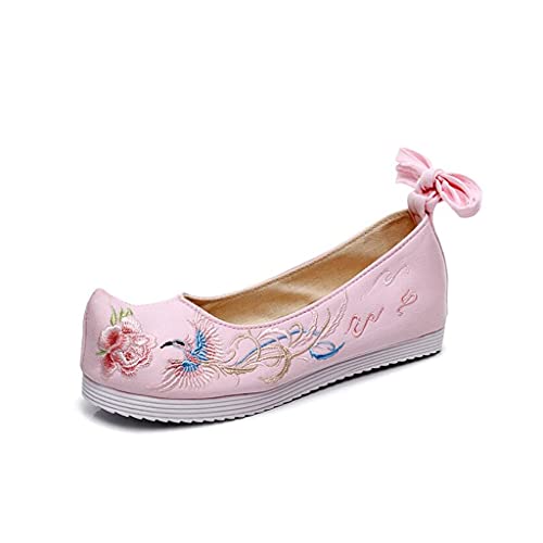 Women Cotton Flats Ladies Ankle Strap Comfort Casual Flat Chinese Wedding Embroidered Increase Heel Shoes Woman (Color : C, Size : 8 Code) (C 4 Code)