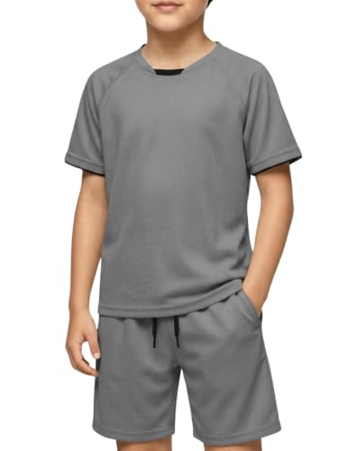 Image of Arshiner Boys Loose Athletic Set Crew Neck T-Shirt & Mesh Short 4-13 Years | Boys Loose Athletic Shorts Set Performance Crew Neck T-Shirt and Mesh Short Outfits Lightweight & Breathable