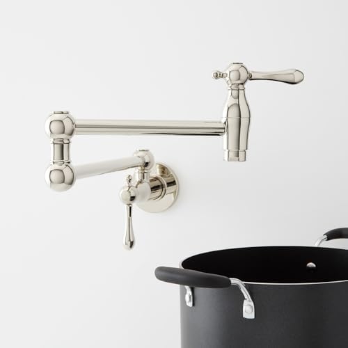 Signature Hardware 954008 4.6 GPM Double Handle Wall Mounted Retractable Pot Filler - Polished Nickel