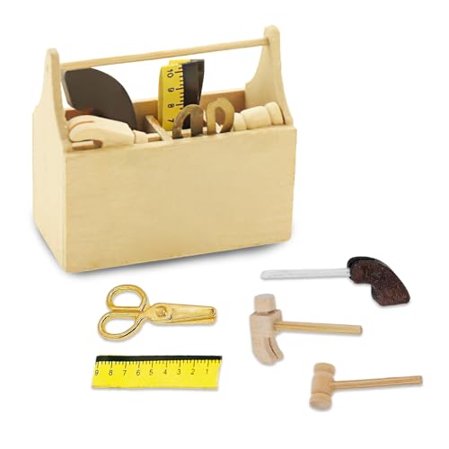 Wichtel Werkzeugkasten Set mit Holz, Miniatur Werkzeug Set, Mini Werkzeugkiste, Scheren Hammer Säge Miniatur Werkzeug Set, Wichtel Zubehör Weihnachten...