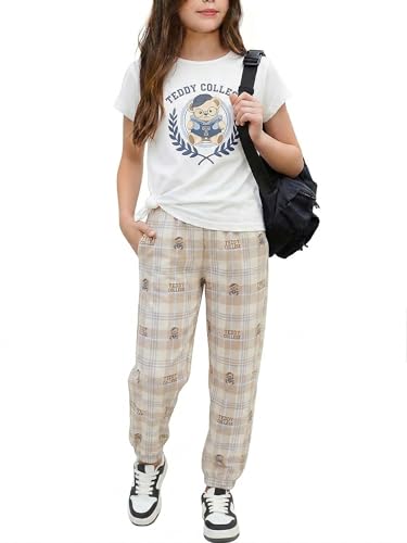 Image of Arshiner Girls Clothes 2 Piece Summer Outfits Drop Shoulder Top Pullover Sweatpants Jogger Set Sweatsuits Tracksuits 6-14Y