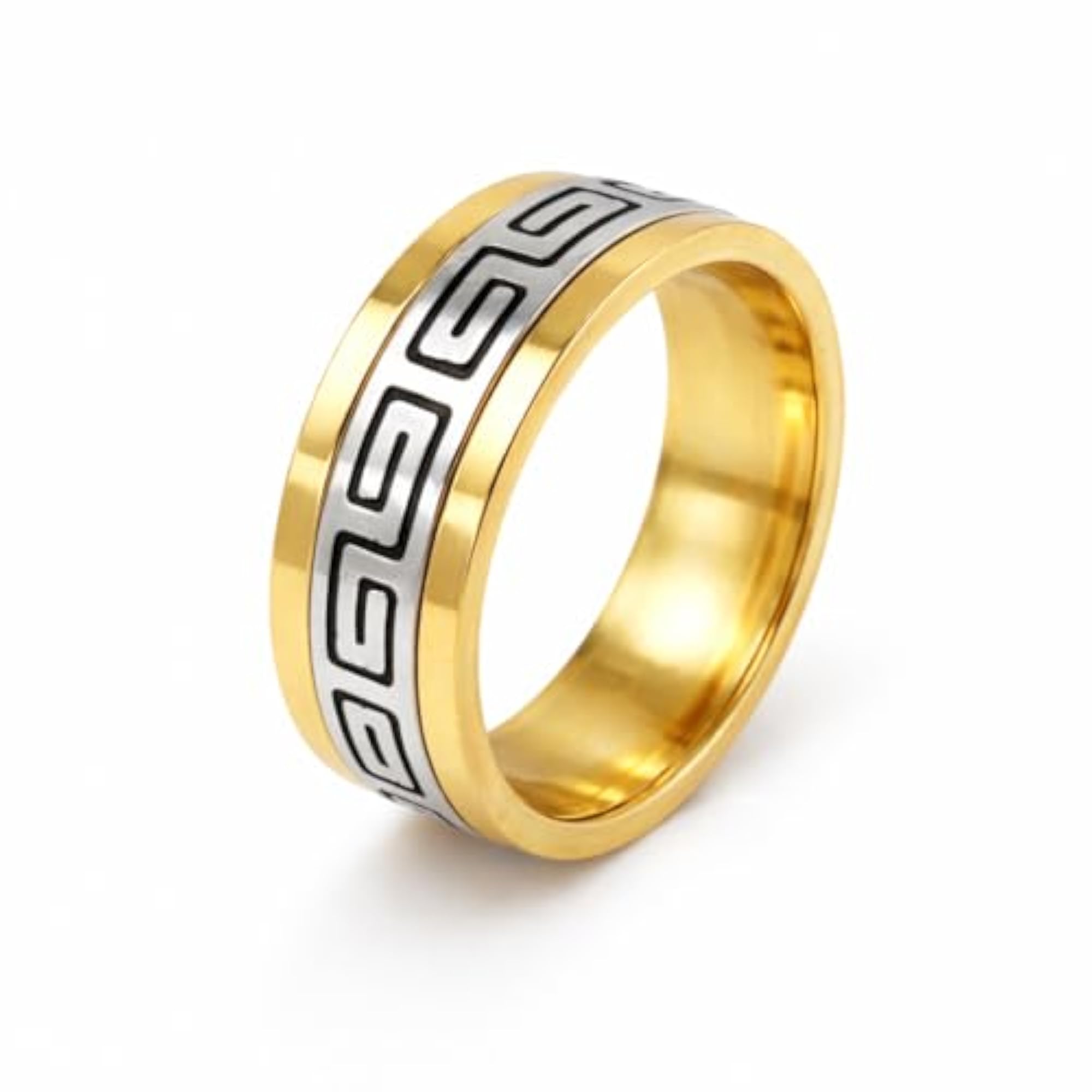 Gold & Silver Greek Pattern Band Ring for Men