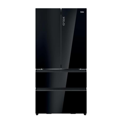 Haier FD 90 Series 7 Freestanding Fridge Freezer, 4 Doors, Total No Frost, E Class, 703L Total Capacity, Easy Access Freezer Drawers, hOn App,Wi-Fi Connected, Obsidian Glass, 90x75x190 cm-HFR79F19DFGB