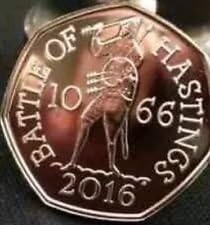 24K Carat 2016 Battle of Hastings 950th Anniversary 50p Coin with Aittite Capsule Holder - Uncirculated Out of Sealed Bag