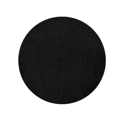 Sentidos Badematte Rund Ø 67 cm Schwarz Badezimmerteppich schwarz rutschfest Hochflor Badteppich rund flauschig wasserabsorbierend Badvorleger rutschfest waschbar Duschmatte für Dusche & Badewanne