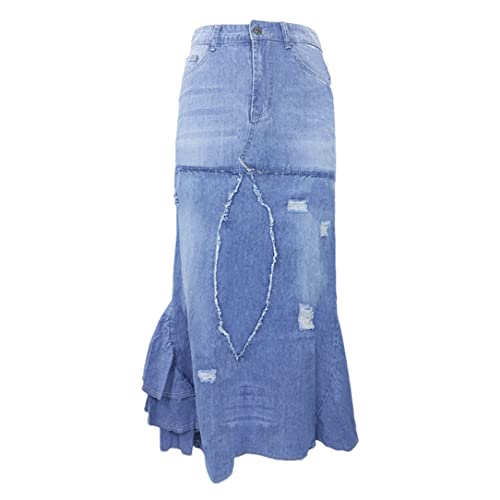 Jupe en jean vintage bleu clair ajustée pour valoriser les silhouettes XXXXL