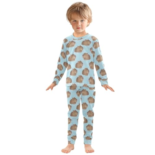 Capybara Water Pattern Cute Pajama Sets Long Sleeve Top and Pants, Snug Fit Sleepwear for Night Wears3