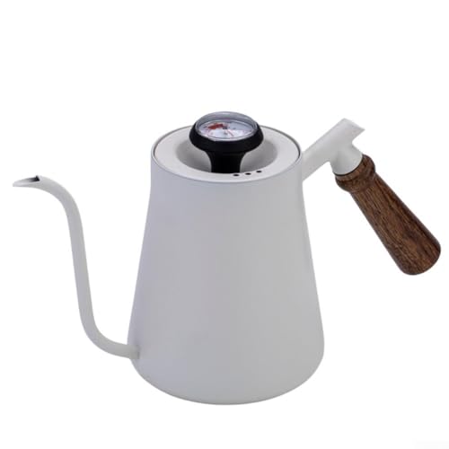 Elektrischer Schwanenhals-Wasserkocher mit Temperatur, Edelstahl-Wasserkocher, Kaffee-Brühkessel, Heißwasserkocher, Teekanne für Tee, Mokka, Espresso (650 ml, Weiß)