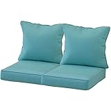 Aoodor 24” x 24” Patio Furniture Outdoor Deep Seat Single Chair Sofa Cushion Back Olefin Fabric Slipcover Sponge Foam - Blue Color Set of 2 (2 Back 2 Seater)