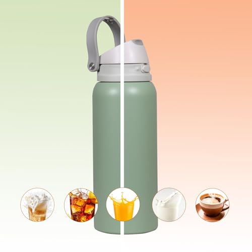 Image of FreeSip Gym Water Bottle with Straw & Chug Lid - Leak Proof Push Button Opening, BPA Free, Large Capacity Sports Bottle with Carry Handle (Avacado 33 OZ, 1000 ml)