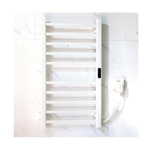 Toallero calefactable Blanco de línea Derecha para Albornoces, Mantas y Pijamas. Acero Inoxidable de Calentamiento rápido. Secatoallas calefactable de Pared.