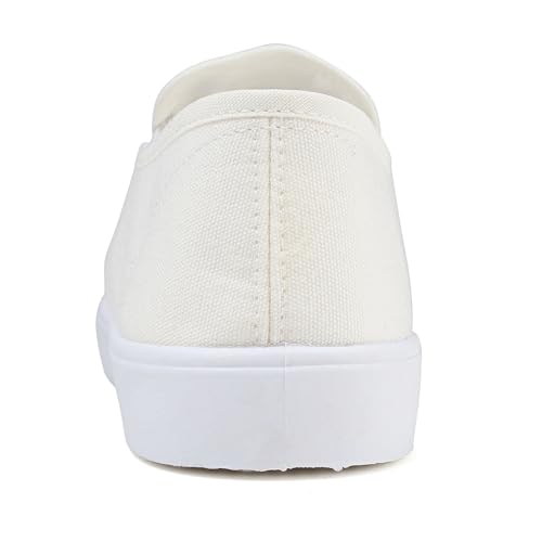 Image of Womens White Canvas Sneakers Lightweight Lace Up Fashion Comfortable Canvas Shoes Low Top Slip On Casual Tennis Walking Shoes Women Footwear
