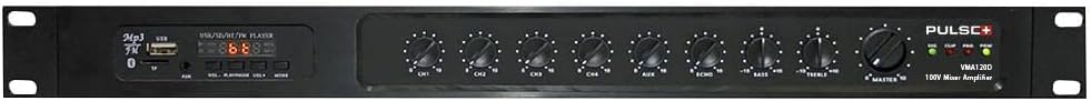 PULSE PLUS VMA120D 120W 100V PA Mixer Amplifier with USB/FM and BT, 19" 1U Rack Mount