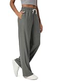 ODODOS Women's Straight Leg Pants Ultra Soft odSTRATUM Tech Relaxed Casual Pajama Lounge Pants with Pockets-29 Inseam, Smoke Heather, Small