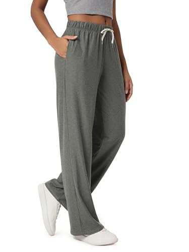 ODODOS Women's Straight Leg Pants Ultra Soft odSTRATUM Tech Relaxed Casual Pajama Lounge Pants with Pockets-29 Inseam, Smoke Heather, Small