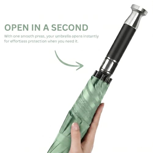 Image of Ash & Roh Windproof Folding Umbrella, Compact & Lightweight, Automatic Open Close For Rain And Sun Protection, Waterproof & Portable for Men & Women ((((BIG-Golf-Olive.))))