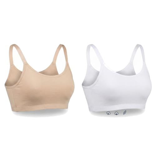 Image of DChica Cotton Uniform Beginners Bra for Girls, Non-Padded Full Coverage Seamless Non-Wired Gym Workout Bra with Adjustable Thin Strap, Slip-on Training Bra for Teenager