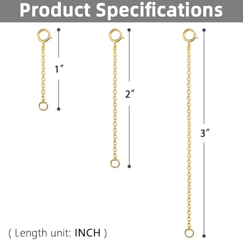 Gold Necklace Extenders 14k Extender Chain 925 Sterling Silver Extension Bracelet Chain Extenders for Necklaces 3 Pcs (1 2 3 Inch)(Gold)