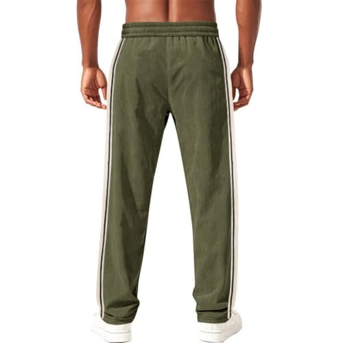 Men's Corduroy Sports Pants Striped Pockets Elastic Waist Long Trousers Straight Breathable Athletic Trousers Pants3