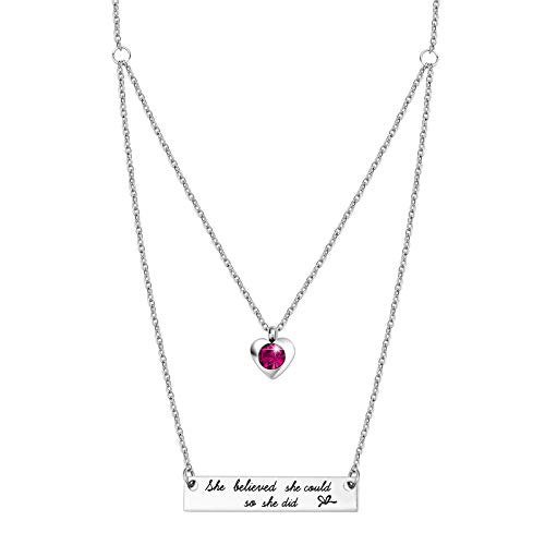 She Believe She Could So She DId Inspirational October Tourmaline Birthstone Bar Necklace Pendent Jewelry Gift for Women Girls (10-October - Tourmaline)