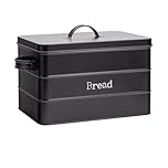 Harbour Housewares Metal Bread Bin - Black - Vintage Retro Bread Tin Canister Storage Jar Kitchen Caddy Food Storage Box Container with Tight Fit Lid for Kitchen Organisation & Home Décor