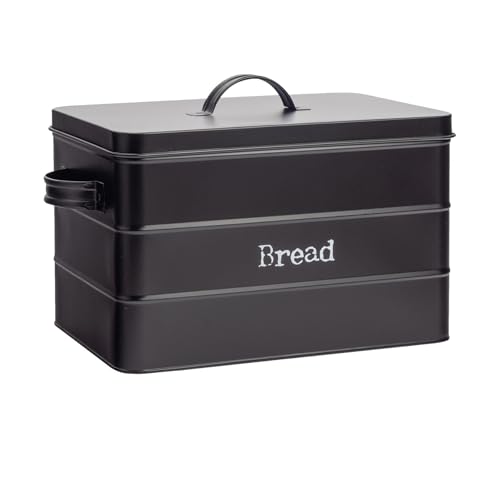 Harbour Housewares Vintage Bread Bin with Airtight Lid - Black - Steel Industrial Breadbins Storage Caddy Bread Bins for Kitchen Loaves, Pastries, Rolls