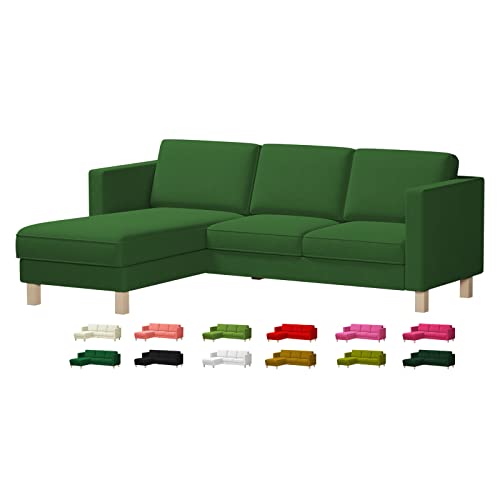 Velvet Karlstad Sofa Replacement Cover Fits IKEA Karlstad 3 Seat Sofa with Chaise Lounge(282cm/111 inches), Only Cover(Don't Fit Karlstad 2 Seat Sofa with Chaise Lounge) (Emerald Green)