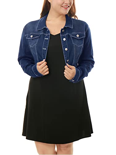 Uxcell Women's Plus Size Button Closed Cropped Denim Jackets Stitching 2023 3X Dark Blue #TOP25