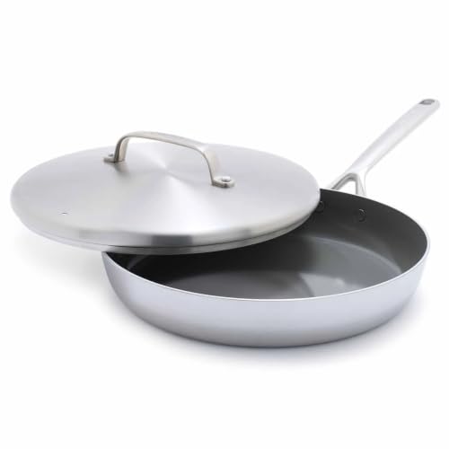 Image of GreenPan GP5 Stainless Steel 5-Ply Healthy Ceramic Nonstick 12" Frying Pan Skillet with Lid, Scratch Resistant, Induction, Dishwasher & Oven Safe, PFAS-Free