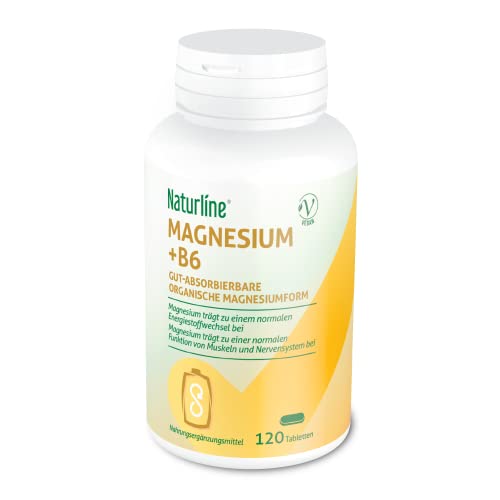 Naturline Magnesium hochdosiert + vitamin B6 | 120 vegane magnesium tabletten | Hohe Dosis einer gut resorbierbaren organischen Form von Magnesium | Geeignet für schwangere & stillende Frauen