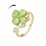Green Four Leaf Clover Spinner Ring Cubic Zirconia Love Heart Cat Eye Stone Flower Stacking Adjustable Open Statement Relief Stress Fidget Finger Bands Wedding Rings Dainty Good Luck Jewelry for Women