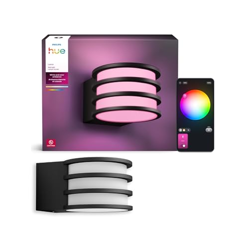 Philips Hue Lucca Outdoor Wall Light, Tunable White and Color Light, Bright 806 lm, A19 Bulb Included, Dimmable, IP44 Weather-Resistant, Matter Compatible, Zigbee