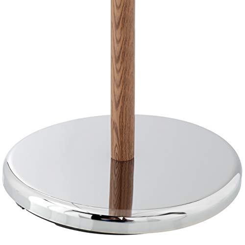 Mygift 40-Inch Silver Metal Freestanding Towel Rack For Bathroom With 3 Swivel Arms And Brown Wood Grain Design #TOP3