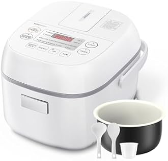 Toshiba Mini Rice Cooker, 3 Cups Uncooked Small Rice Cooker, Steamer & Warmer, With Fuzzy Logic And One-Touch Cooking, 24 Hour Delay Timer And Auto Keep Warm Feature, White