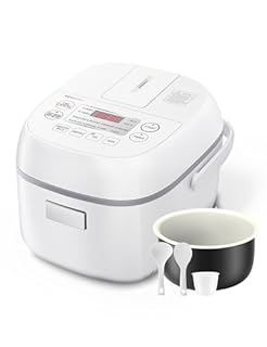 Toshiba Mini Rice Cooker, 3 Cups Uncooked Small Rice Cooker, Steamer & Warmer, With Fuzzy Logic And One-Touch Cooking, 24 Hour Delay Timer And Auto Keep Warm Feature, White