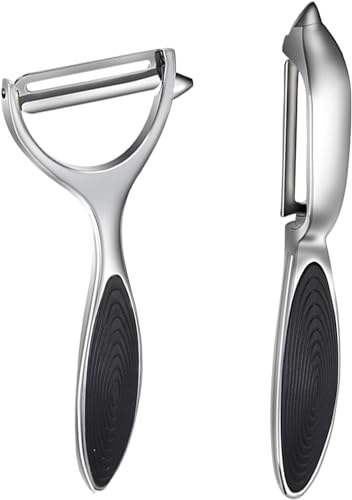 Navani Premium Set of 2 Stainless Steel Peelers for Kitchen - Versatile Vegetable and Fruit Peeler - Speed Peeler - Potatoes, Carrots, and More - Black Handle Silver Metal…