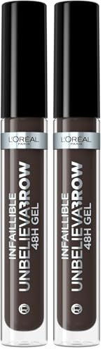 Gel de cejas L'Oréal Unbelieva Brow para rellenar y fijar cejas rebeldes 1.0 Ebony 2 piezas