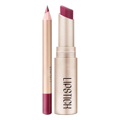 Juego de pintalabios y delineador de labios 2 en 1 para mujer, juego de delineador de labios duradero, lápiz labial con juego de delineador de labios, kits de maquillaje Tkc332 (B, 4,7 x 12 cm)