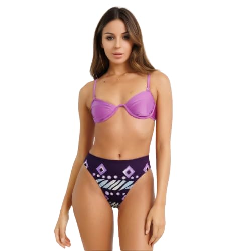 urge High Waisted Tribal Geometric Print Bikini Bottom for Women Flattering Retro High Rise Swimwear Separate (Bottom Only)-picture-29