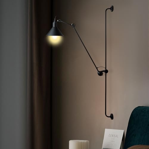 Image of 360 Swing Long Arm Wall Sconce Lamp Bedroom Bedside Lighting Fixture Adjustable Build to Last Easy Install Maintenance Hotels Terraces Aisles Garages Porches Gardens Backyards Exterior Walls