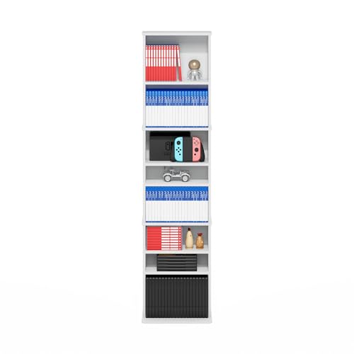 Image of Furinno Jaya DVD Shelf, 9-Shelf Tall Narrow CD Rack, Media Shelf with Adjustable Shelves, DVD Storage Cabinets for CD Bluray Game Disc, Easy Assembly, for Living Room, Home Office, White