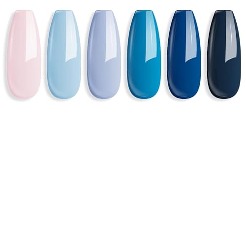 Image of DUDUSTRONG Bolt Bee Gel Glossy Finish Nail Polish Kit Blue Gel Nail Polish - 6 Colors Blue Gel Polish Summer Nail Art French Manicure Diy For Women (A1 Dolphin Kiss (137+51+18+54+57+59), 90 Ml