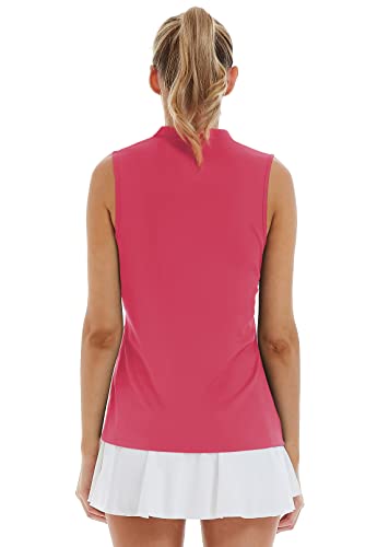 Lastfor1 Women's Golf Sleeveless Polo Shirts Upf 50+ V Neck Athletic Tank Tops Outdoor Sports Quick Dry Moisture Wicking Hot Pink Xs #TOP1
